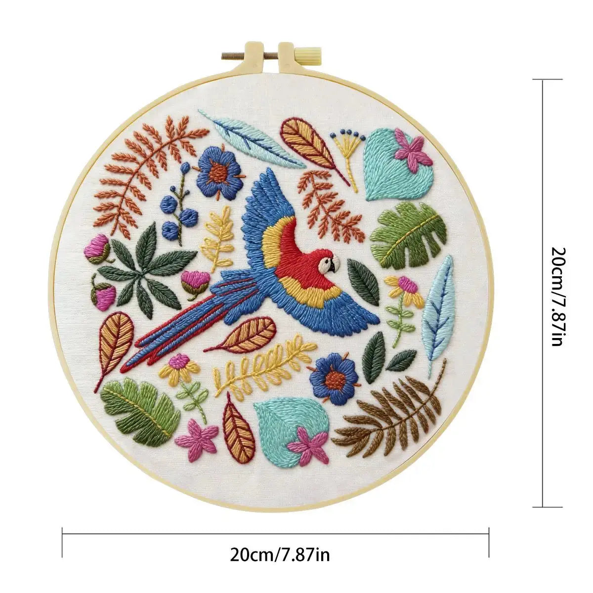 Tropical Macaw Embroidery Kit – Colorful Parrot DIY Hand Embroidery Hoop Art Set Kits For Stitchers