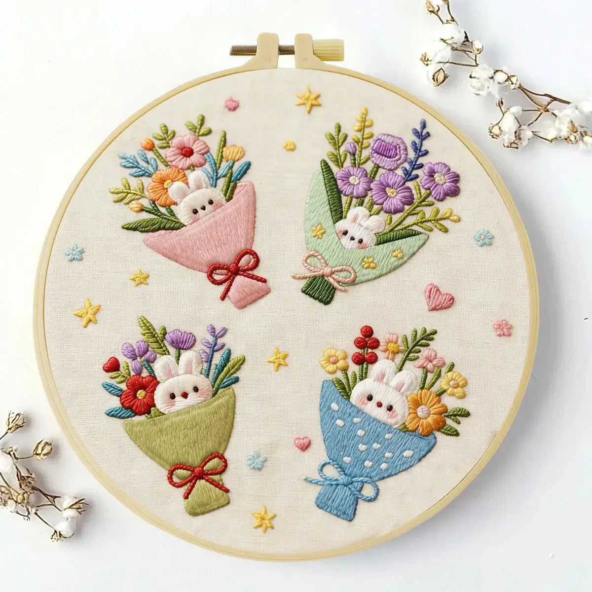 Bunny Flower Bouquets Embroidery Kit Kits For Stitchers