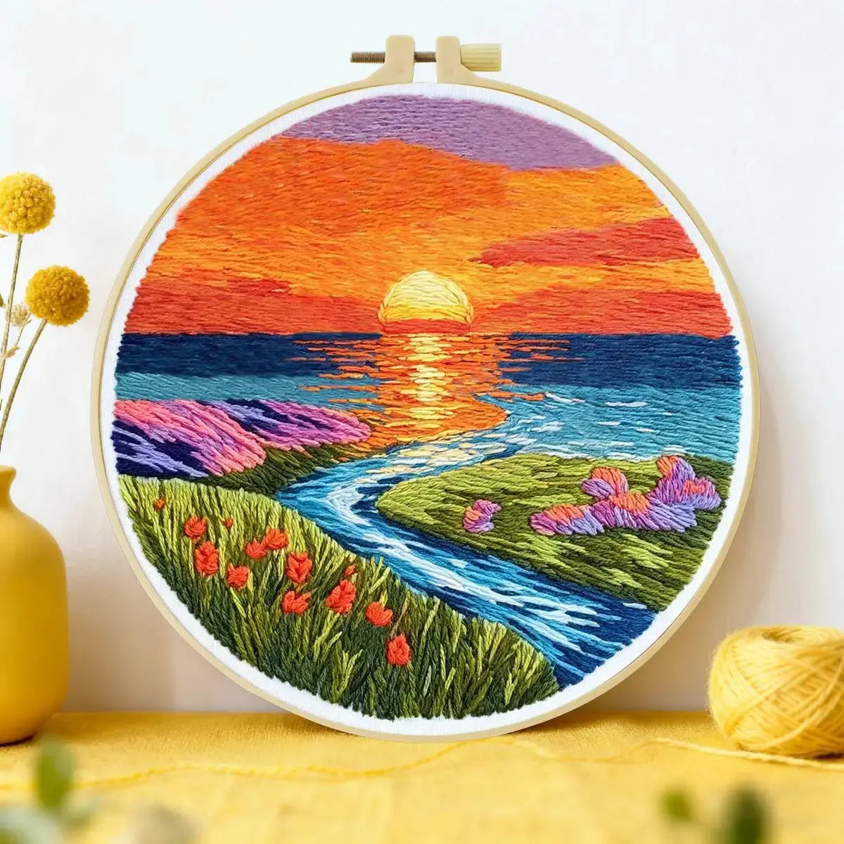 Vibrant Sunset Meadow Embroidery Kit Kits For Stitchers