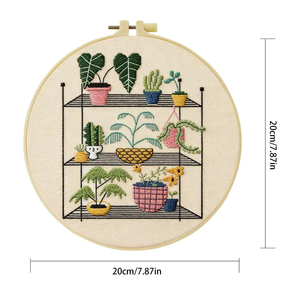 Indoor Plant Shelf Embroidery Kit – Cozy Houseplants DIY Hand Embroidery Hoop Art Set Kits For Stitchers