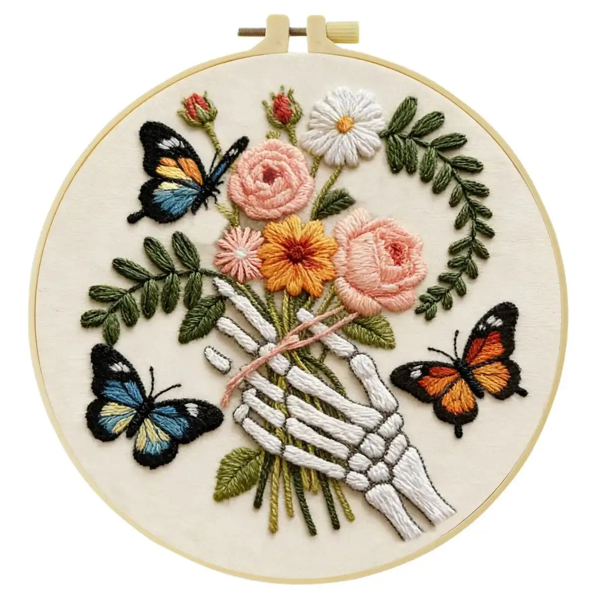 Skeleton Hand Floral Bouquet Embroidery Kit 🦋💐💀 Kits For Stitchers