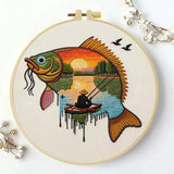 Sunset Fisherman Fish Embroidery Kit Kits For Stitchers