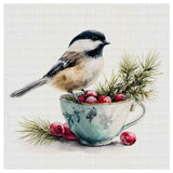 Chickadee & Cranberries Teacup Cross Stitch Kit 🐦🍒☕🌲✨