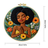 Black Woman Floral Embroidery Kit for Adults – Afro Beauty Hand Embroidery Hoop Art DIY Needlepoint Craft Gift for Her