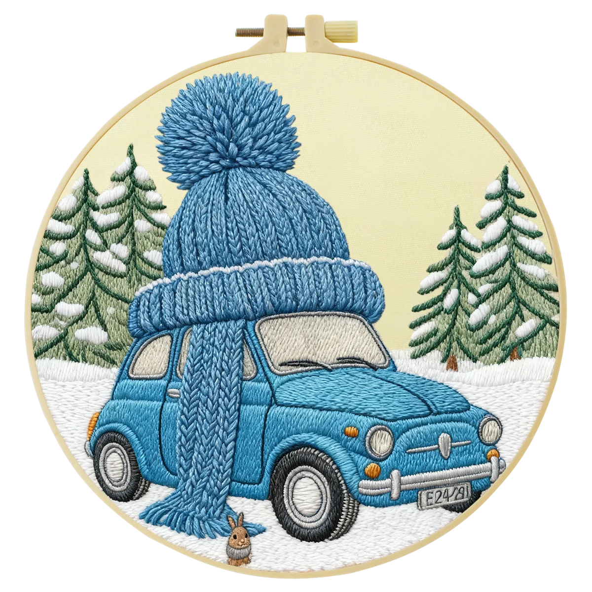 Winter Car Embroidery Starter Kit – DIY Cute Snowy Scene Sewing Art Set for Beginners