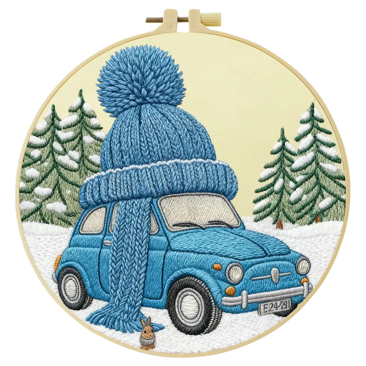 Winter Car Embroidery Starter Kit – DIY Cute Snowy Scene Sewing Art Set for Beginners Kits For Stitchers