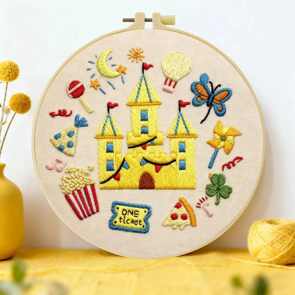 Kids Castle Embroidery DIY Kit – Cute Fantasy Beginner Stitching Kit with Hoop, Pattern & Threads The Stichers Heavane