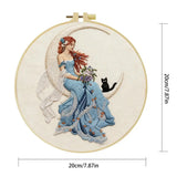 Moonlit Fairy Embroidery Kit – Enchanted Cat & Crescent Moon DIY Hand Embroidery Hoop Art Set Kits For Stitchers