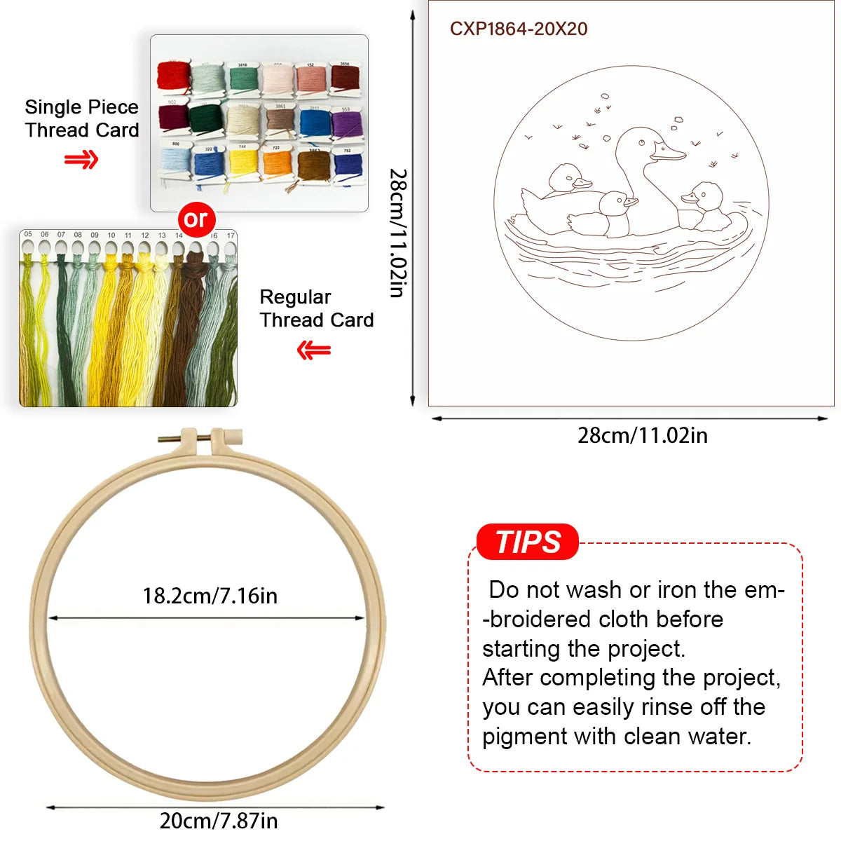 Mother Duck & Ducklings Embroidery Kit – Cute Farm Animal DIY Sewing Craft, Nursery Wall Art Hoop Decor