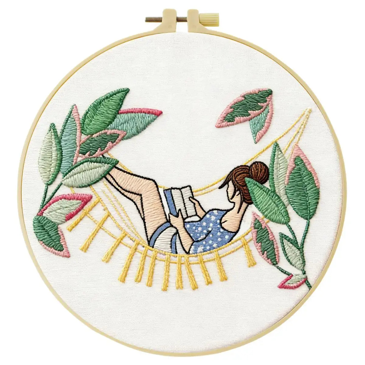 Relaxing Girl Hammock Embroidery Kit – DIY Cozy Reading Hoop Art for Beginners & Craft Lovers Kits For Stitchers