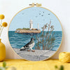 Coastal Lighthouse Embroidery Kit – Seaside Ocean Scene with Lighthouse, Pigeon & Waves Needlepoint Pattern for Beach Lovers