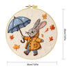 Autumn Bunny with Umbrella Embroidery DIY Kit – Cute Woodland Animal Hand Stitch Craft with Hoop & Threads