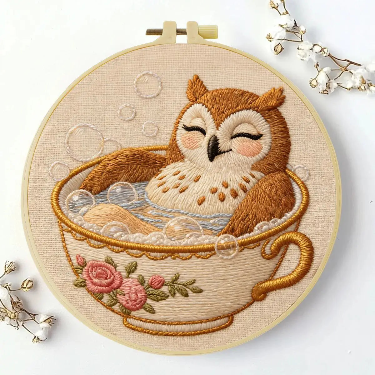 Cozy Owl Teacup Embroidery Kit Kits For Stitchers
