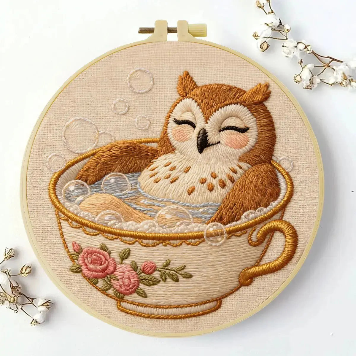 Cozy Owl Teacup Embroidery Kit Kits For Stitchers