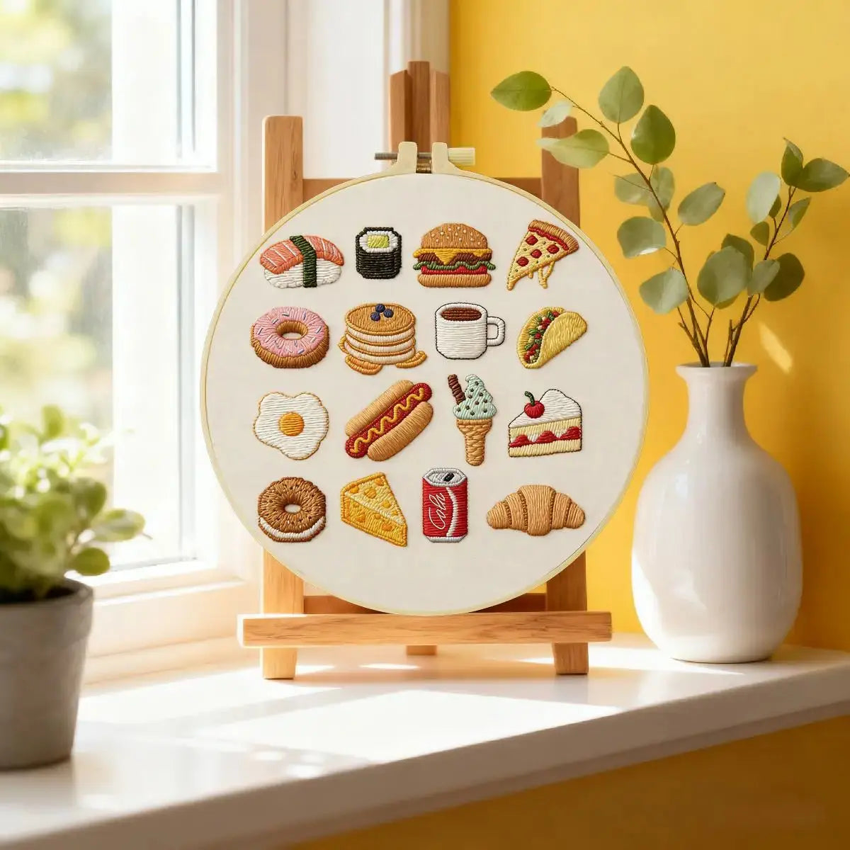 Food Lover Embroidery Kit – Cute Snacks & Treats DIY Hand Embroidery Hoop Art Set Kits For Stitchers