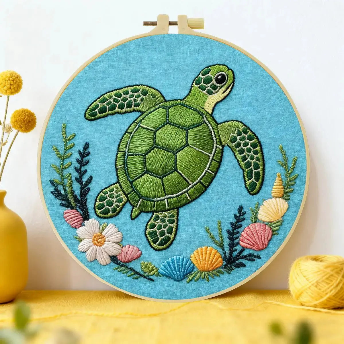 Sea Turtle Embroidery Kit โ Coastal Ocean & Seashell Design Kits For Stitchers