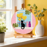 Black Cat & Heart Balloons Window Embroidery DIY Kit – Cute Home Decor Hand Stitching Craft with Hoop & Threads