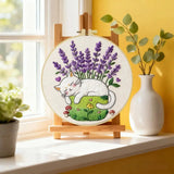 Sleeping Cat Lavender Embroidery Kit for Beginners – DIY Hand Embroidery Hoop Set Kits For Stitchers