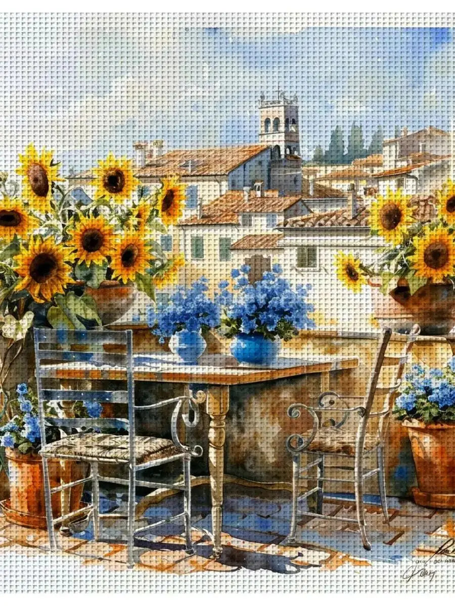 Sunflower Terrace Retreat Cross Stitch Kit 🌻☀️🏡✨