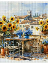Sunflower Terrace Retreat Cross Stitch Kit 🌻☀️🏡✨ Kits For Stitchers
