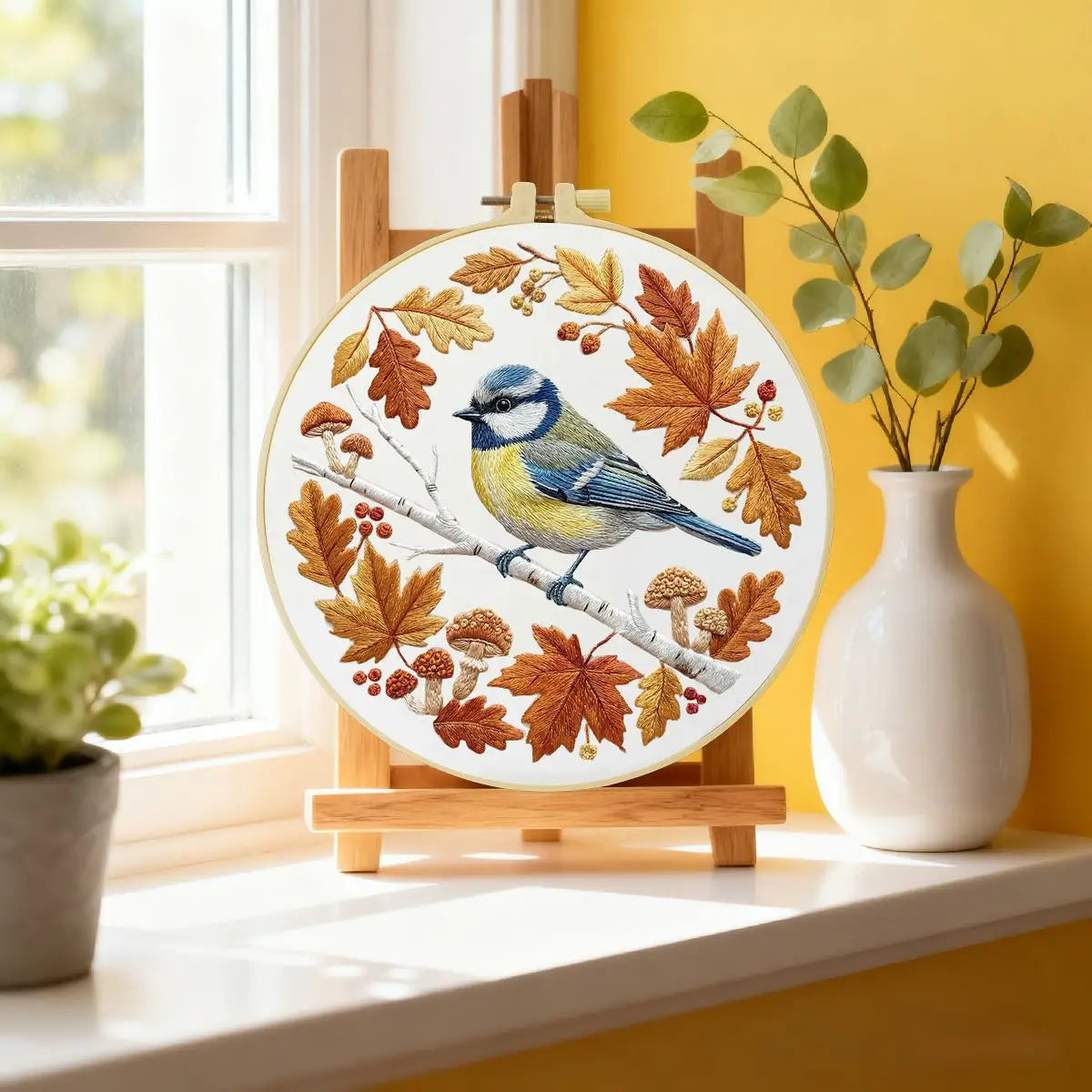 Blue Sparrow on a Branch Embroidery Starter Kit