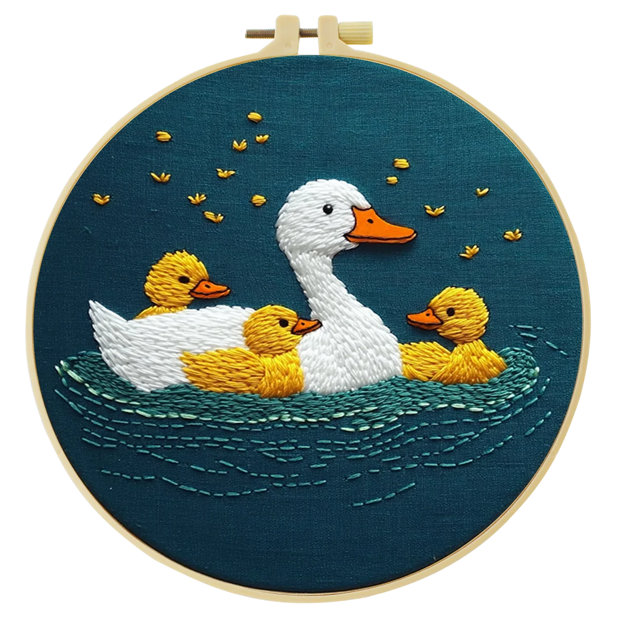 Mother Duck & Ducklings Embroidery Kit – Cute Farm Animal DIY Sewing Craft, Nursery Wall Art Hoop Decor
