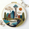 Seattle Skyline Embroidery Kit – Space Needle Cityscape DIY Hand Stitch Art with Hoop & Threads 🌲🧵🚐