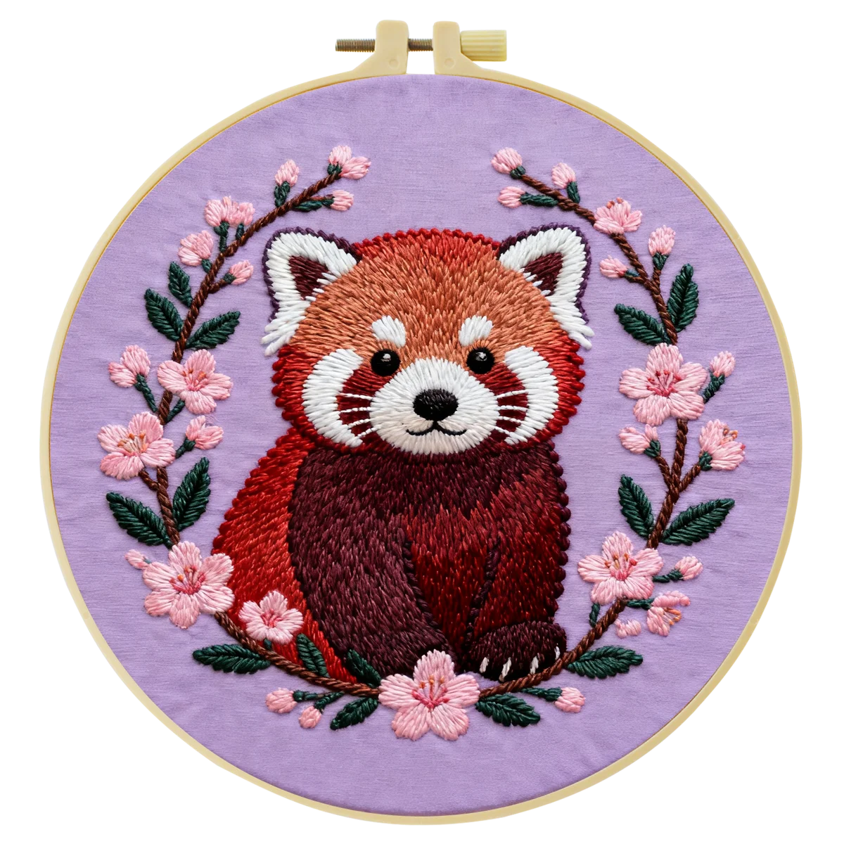 Red Panda Embroidery DIY Kit – Cute Animal Beginner Stitching Kit with Hoop, Pattern & Threads