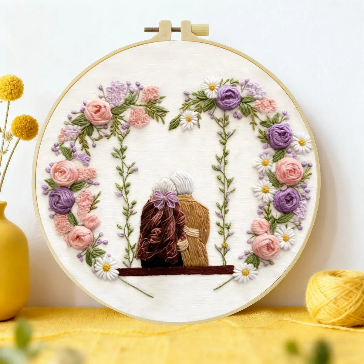 Grandma & Granddaughter Embroidery Kit for Beginners – DIY Floral Hand Embroidery Hoop Set