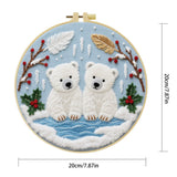 Handmade Polar Bear Cub Embroidery Hoop Wall Art – Winter Nursery Animal Fiber Decor