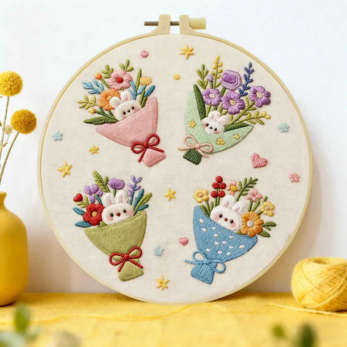 Bunny Flower Bouquets Embroidery Kit Kits For Stitchers