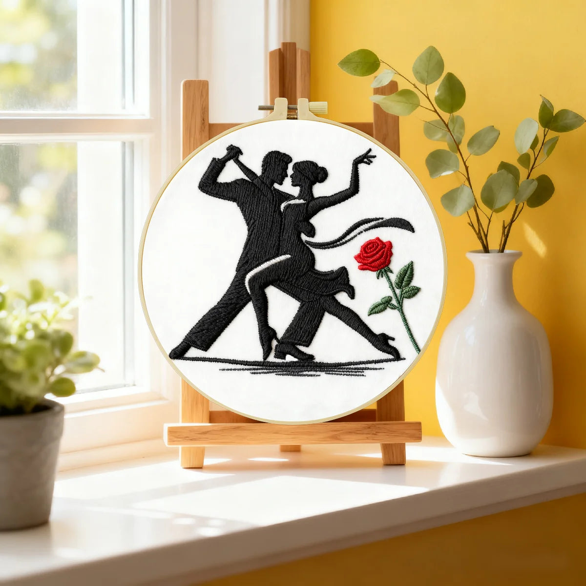 Tango Dancing Couple Embroidery Starter Kit DIY – Beginner Romantic Silhouette Hand Embroidery Kit