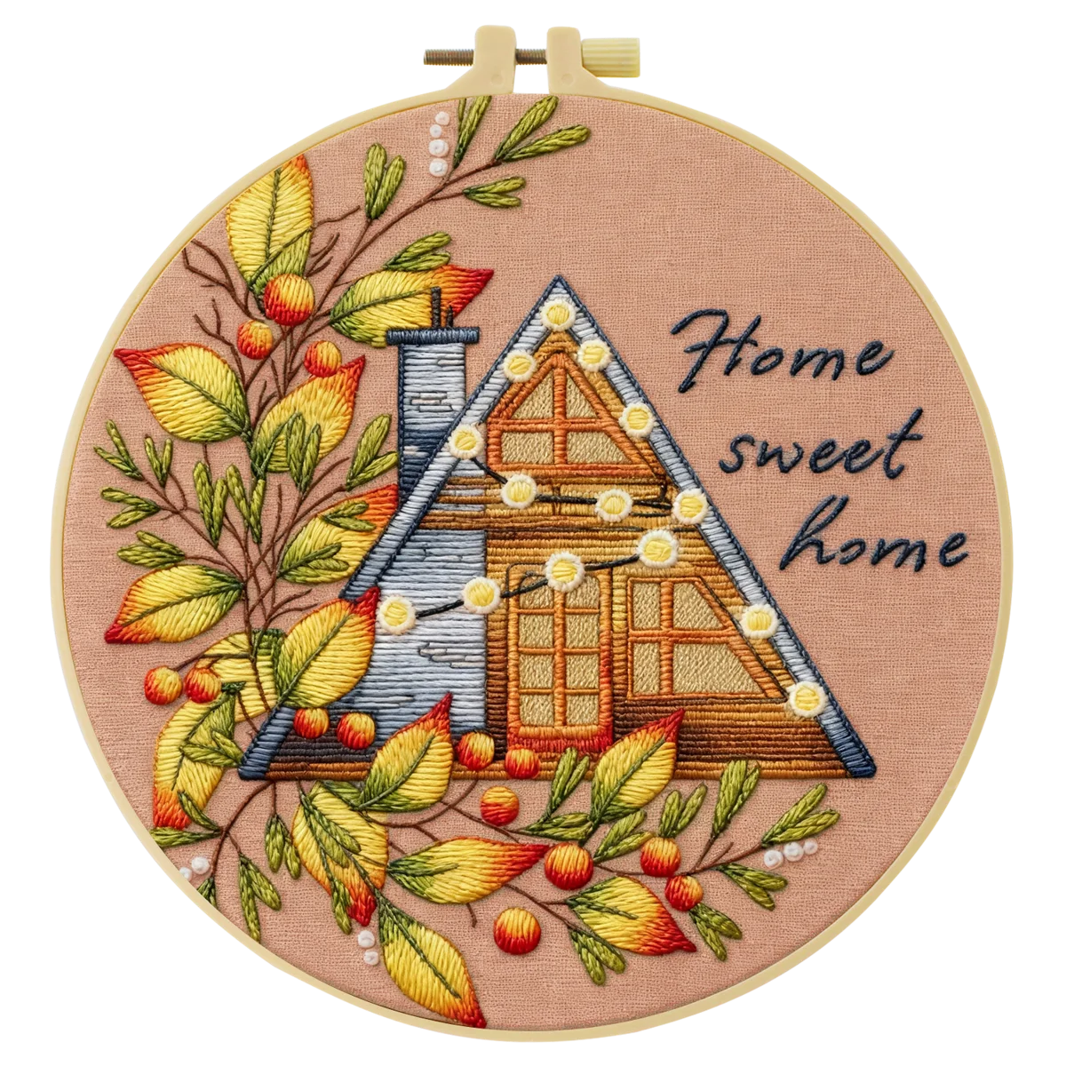 Home Sweet Home Embroidery DIY Kit – Cozy Cottage Beginner Stitching Kit with Hoop, Pattern & Threads