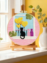 Black Cat & Heart Balloons Window Embroidery DIY Kit – Cute Home Decor Hand Stitching Craft with Hoop & Threads The Stichers Heavane