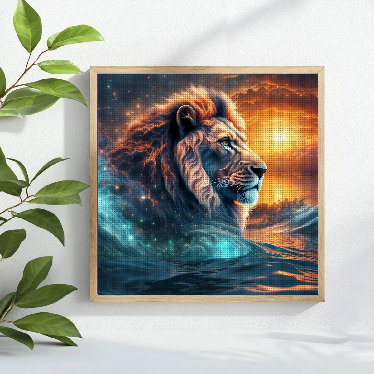 Celestial Storm Lion Cross Stitch Kit 🦁⚡🌌🔥✨