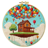 Floating House Balloon Embroidery Starter Kit – DIY Fantasy Landscape Sewing Art Set for Beginners
