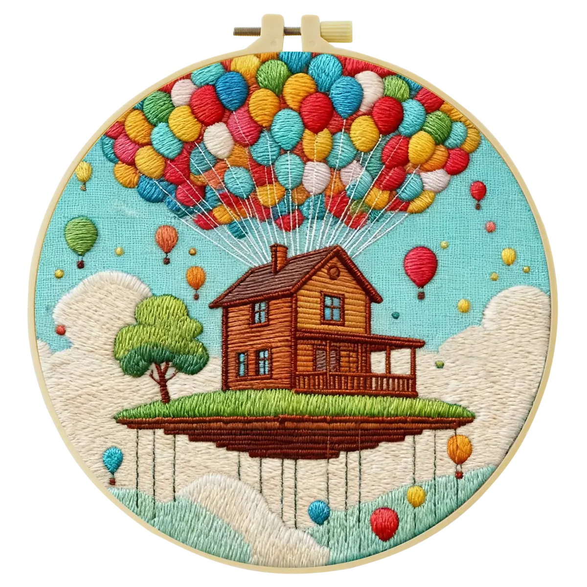 Floating House Balloon Embroidery Starter Kit – DIY Fantasy Landscape Sewing Art Set for Beginners Kits For Stitchers