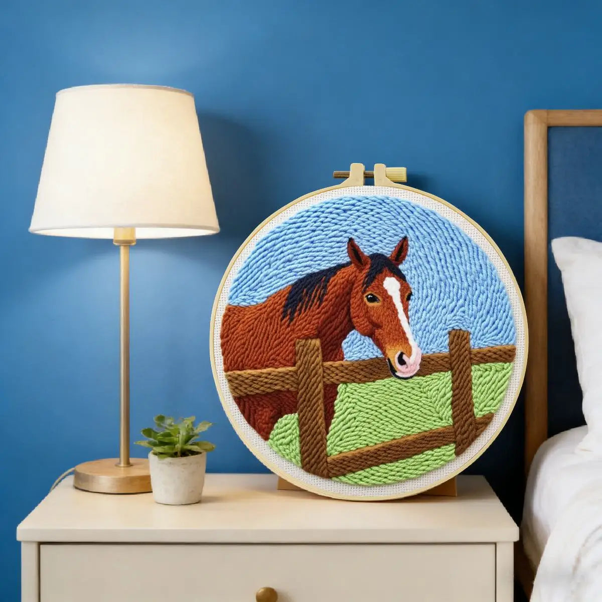 Horse Embroidery Kit – Rustic Farm Horse Needlepoint Pattern with Countryside Fence Scene for Animal Lovers & Beginners
