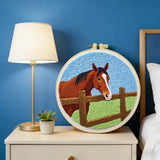 Horse Embroidery Kit – Rustic Farm Horse Needlepoint Pattern with Countryside Fence Scene for Animal Lovers & Beginners Kits For Stitchers