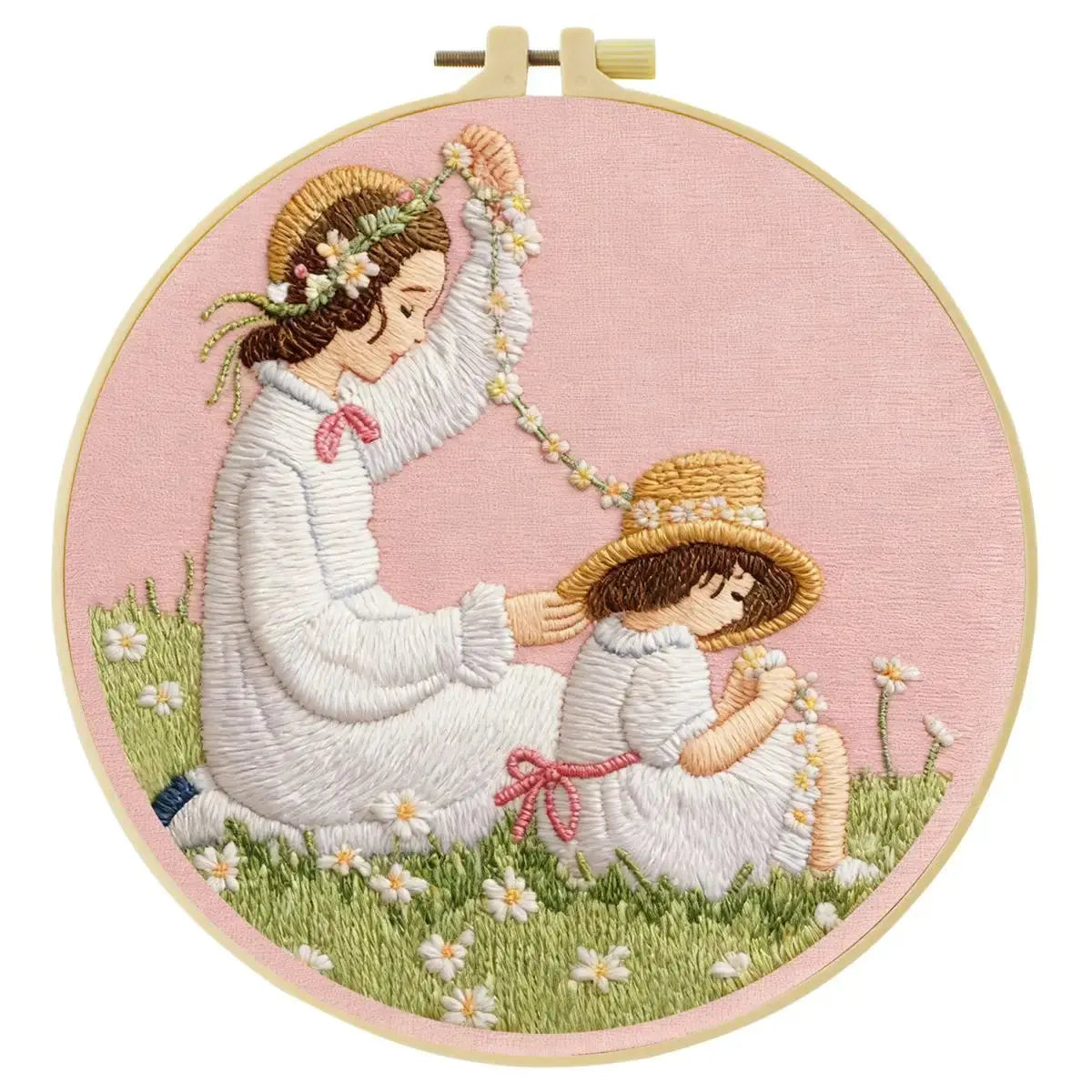 Mother & Daughter Daisy Chain Embroidery Kit – Heartwarming Floral DIY Hand Embroidery Hoop Art Set Kits For Stitchers