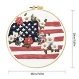 Patriotic American Flag Floral Embroidery Kit – USA Stars and Stripes DIY Needlepoint Hoop Art Rustic Fourth of July Decor Gift