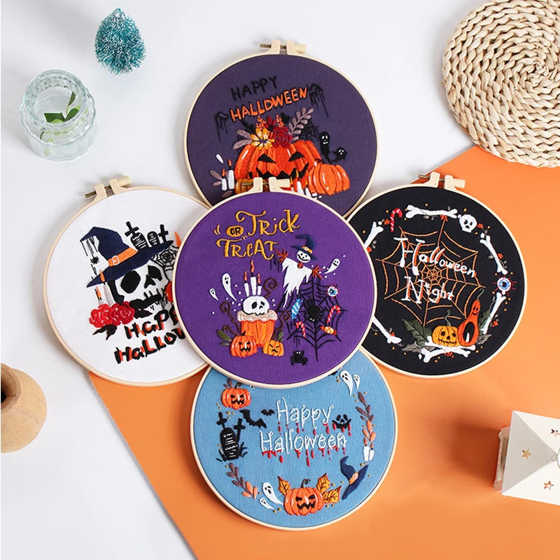 Spooky Halloween Embroidery Kit Collection – 7 Designs