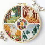 Four Seasons Landscape Embroidery Kit – Spring Summer Fall Winter DIY Sewing Craft, Nature Hoop Wall Art Decor