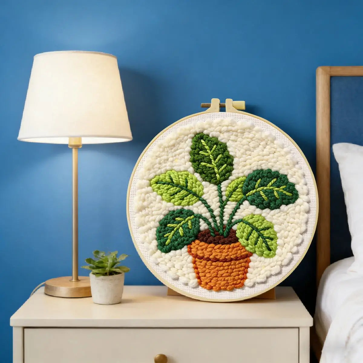 Potted Plant Punch Needle Wall Art – Handmade Embroidery Hoop Decor for Nursery & Cozy Rooms