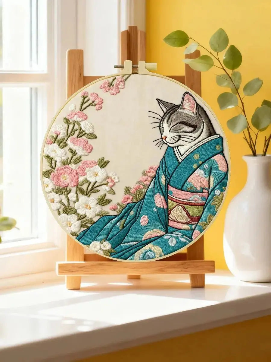 Kimono Cat Hand Embroidery Kit The Stichers Heavane