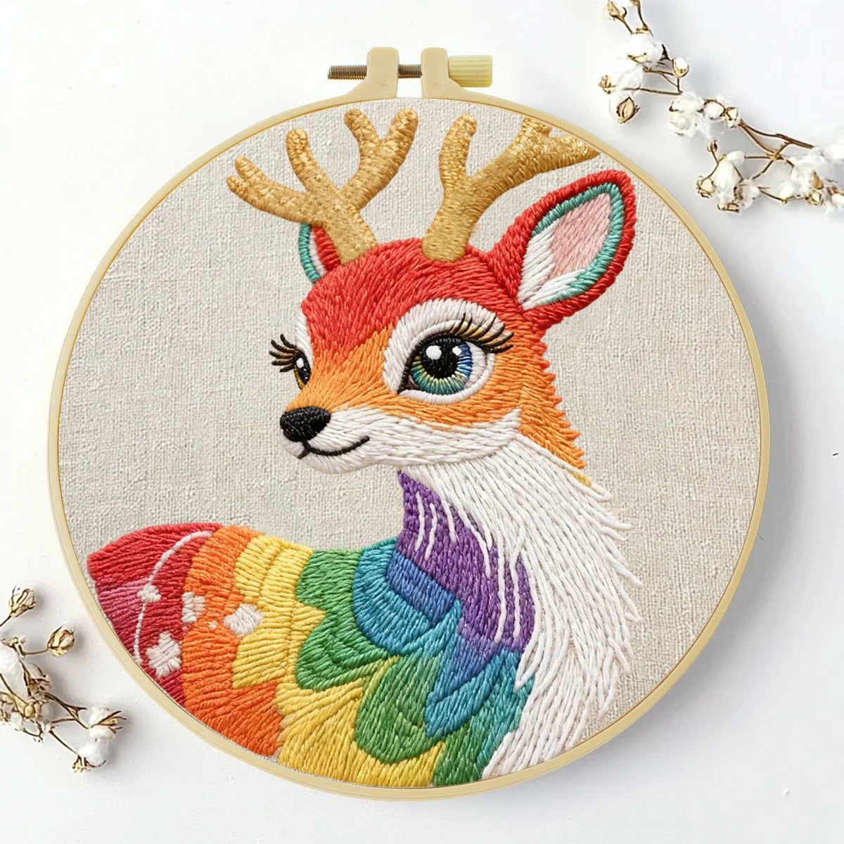 Colorful Deer Embroidery Starter Kit – DIY Woodland Animal Sewing Art Set for Beginners