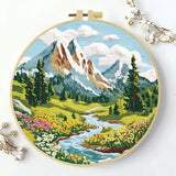 Mountain Wildflower Landscape Embroidery Kit – Alpine River Scenic DIY Needlepoint Hoop Art Nature Lover Craft Gift for Adults Kits For Stitchers