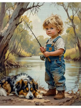 Little Fisherman & Dog Cross Stitch Kit 🎣🐶🧵✨