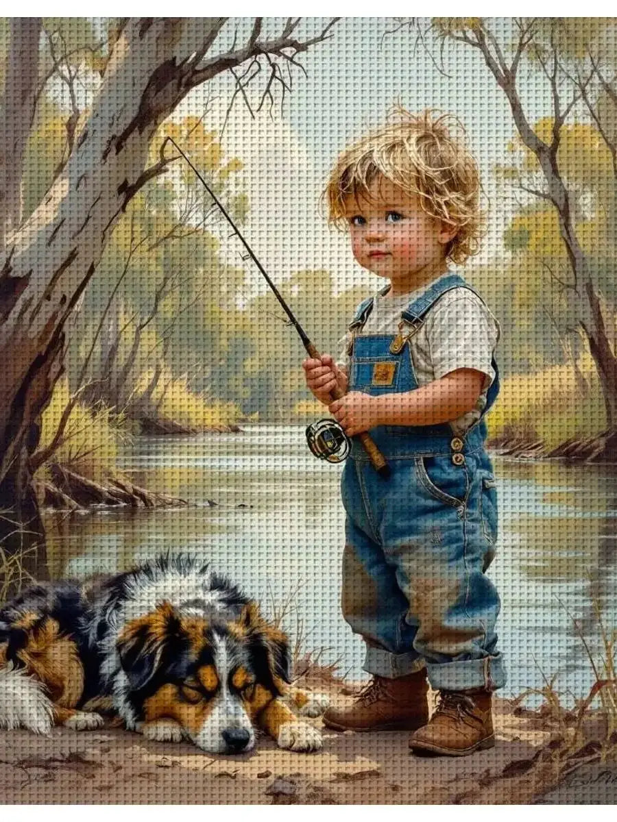 Little Fisherman & Dog Cross Stitch Kit 🎣🐶🧵✨