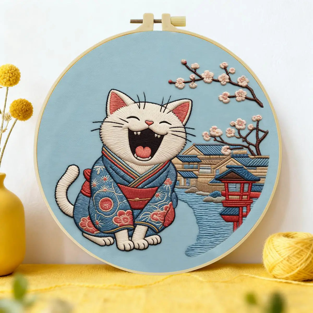Smiling Kimono Cat Embroidery Kit Kits For Stitchers
